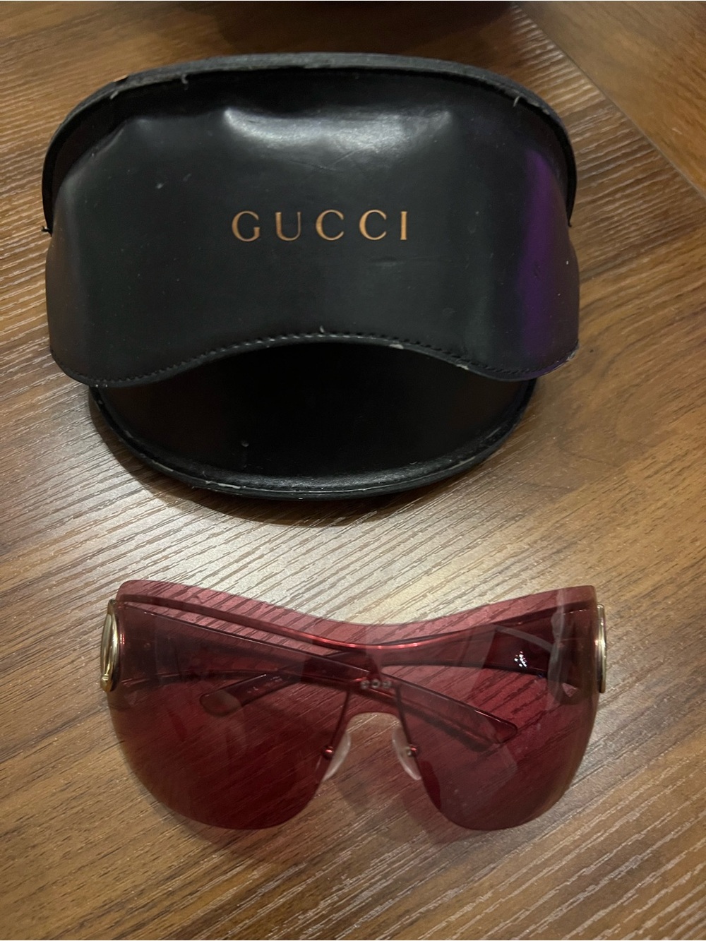 Vintage Gucci Burgundy Pink Shield Sunglasses Horsebit Y2K